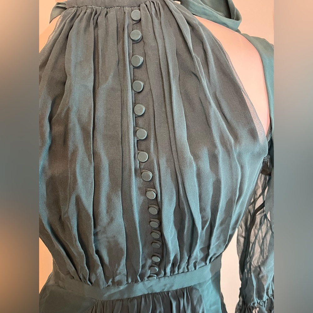 Cinq A Sept Elsa Dress in Everglade Cold Shoulder Ruffle Women’s Size 6 - Picture 9 of 14